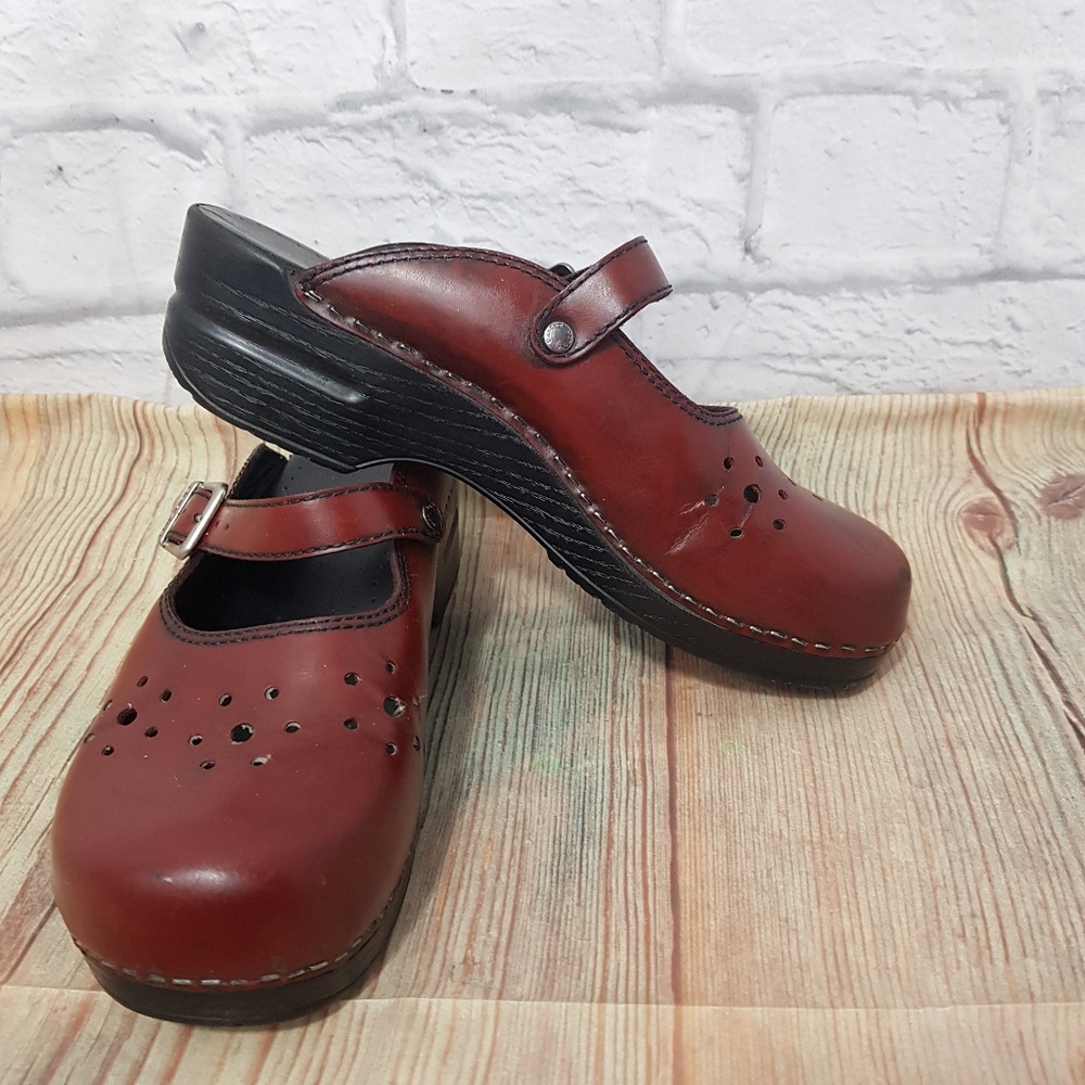 Dansko Red Leather MaryJane Mule/Clog